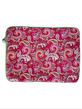 NWOT Tri Coastal Fuchsia Pink Green Paisley Neoprene 13"/14" Laptop Sleeve Pouch